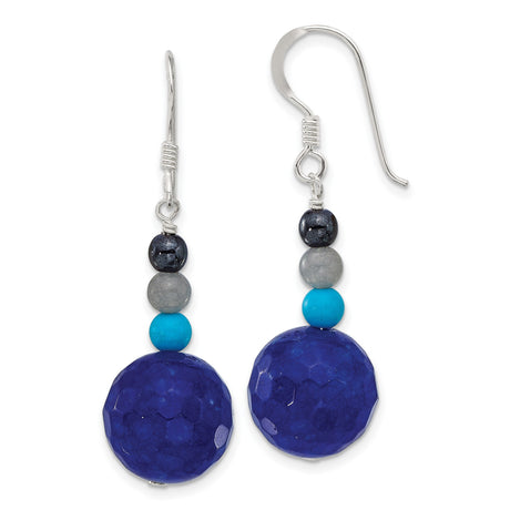 Sterling Silver Dangle Earrings with Agate and Reconstructed Magnesite, Boho Style