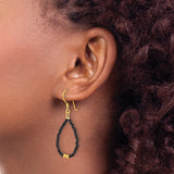 Sterling Silver Dangle Earrings with Black Spinel Teardrops and Gold Plated Accents