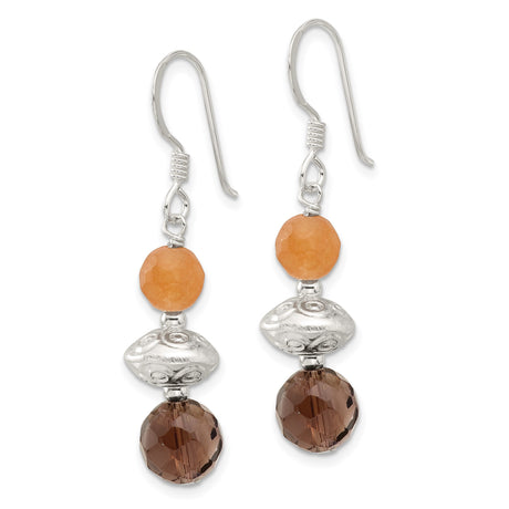 Sterling Silver Dangle Earrings with Smoky Quartz and Aventurine, Boho Handmade Style