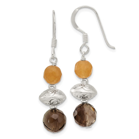 Sterling Silver Dangle Earrings with Smoky Quartz and Aventurine, Boho Handmade Style