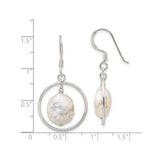 Sterling Silver Dangle Earrings with Natural Freshwater Coin Pearls, Open Hoop Design