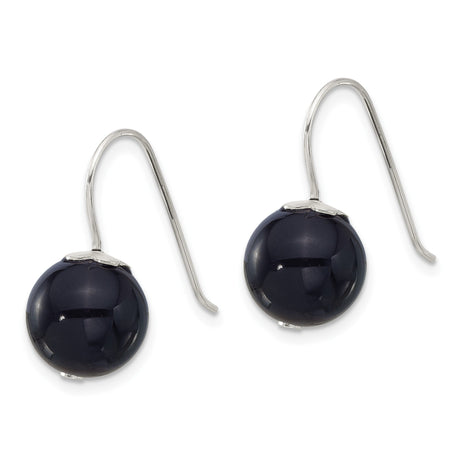 Sterling Silver Dangle Earrings with Round Agate Beads, Minimalist Modern Design for Women