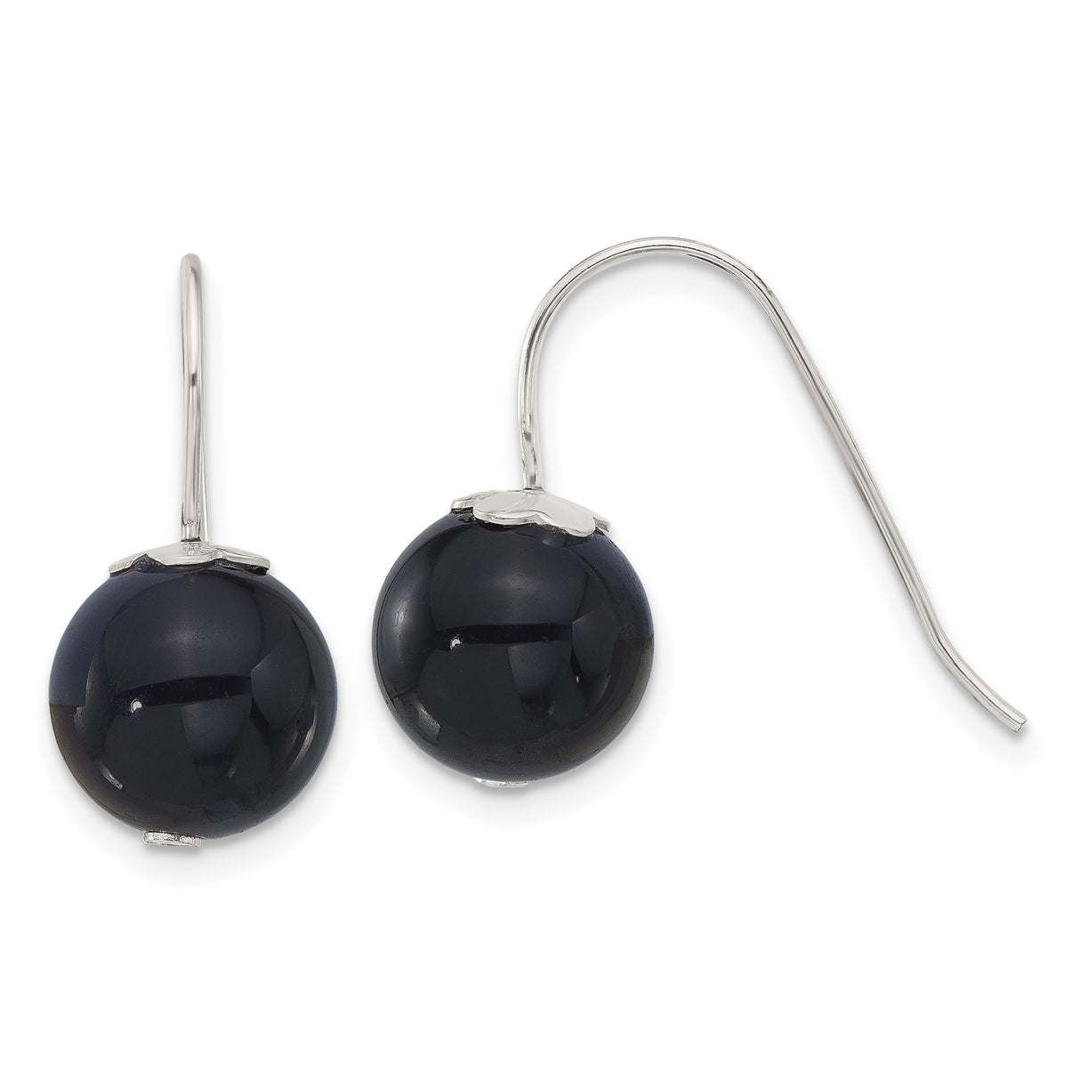 Sterling Silver Dangle Earrings with Round Agate Beads, Minimalist Modern Design for Women