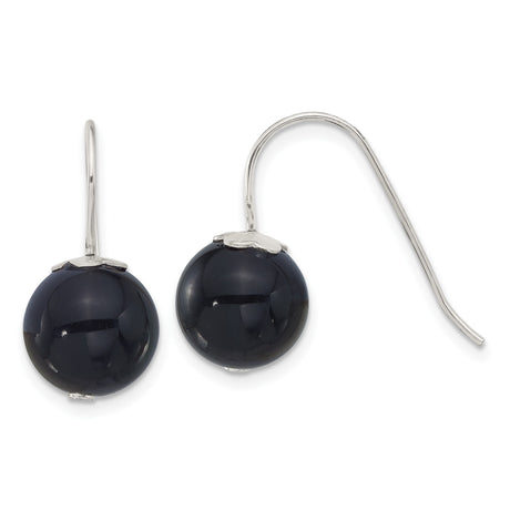 Sterling Silver Dangle Earrings with Round Agate Beads, Minimalist Modern Design for Women