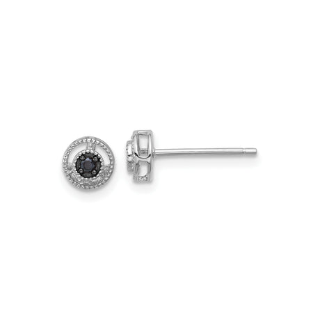 Sterling Silver Stud Earrings with Black Spinel Center and Clear Halo Stones