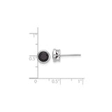 Sterling Silver Stud Earrings with Round Black Spinel in Bezel Setting, Minimalist Design