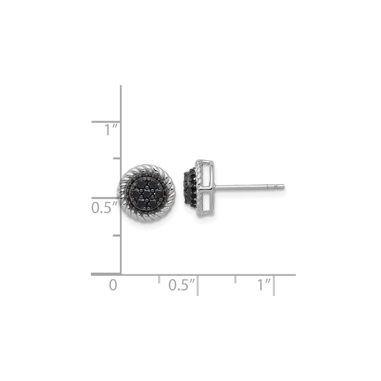 Sterling Silver Spinel Cluster Stud Earrings Rope Border
