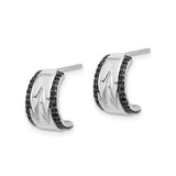 Sterling Silver Mens Hoop Earrings with Black Spinel, Arrow and Zigzag Design