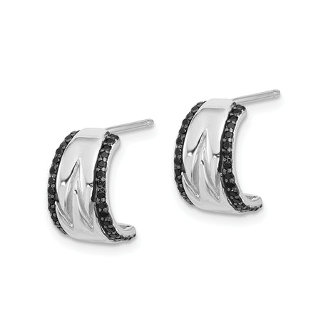 Sterling Silver Mens Hoop Earrings with Black Spinel, Arrow and Zigzag Design
