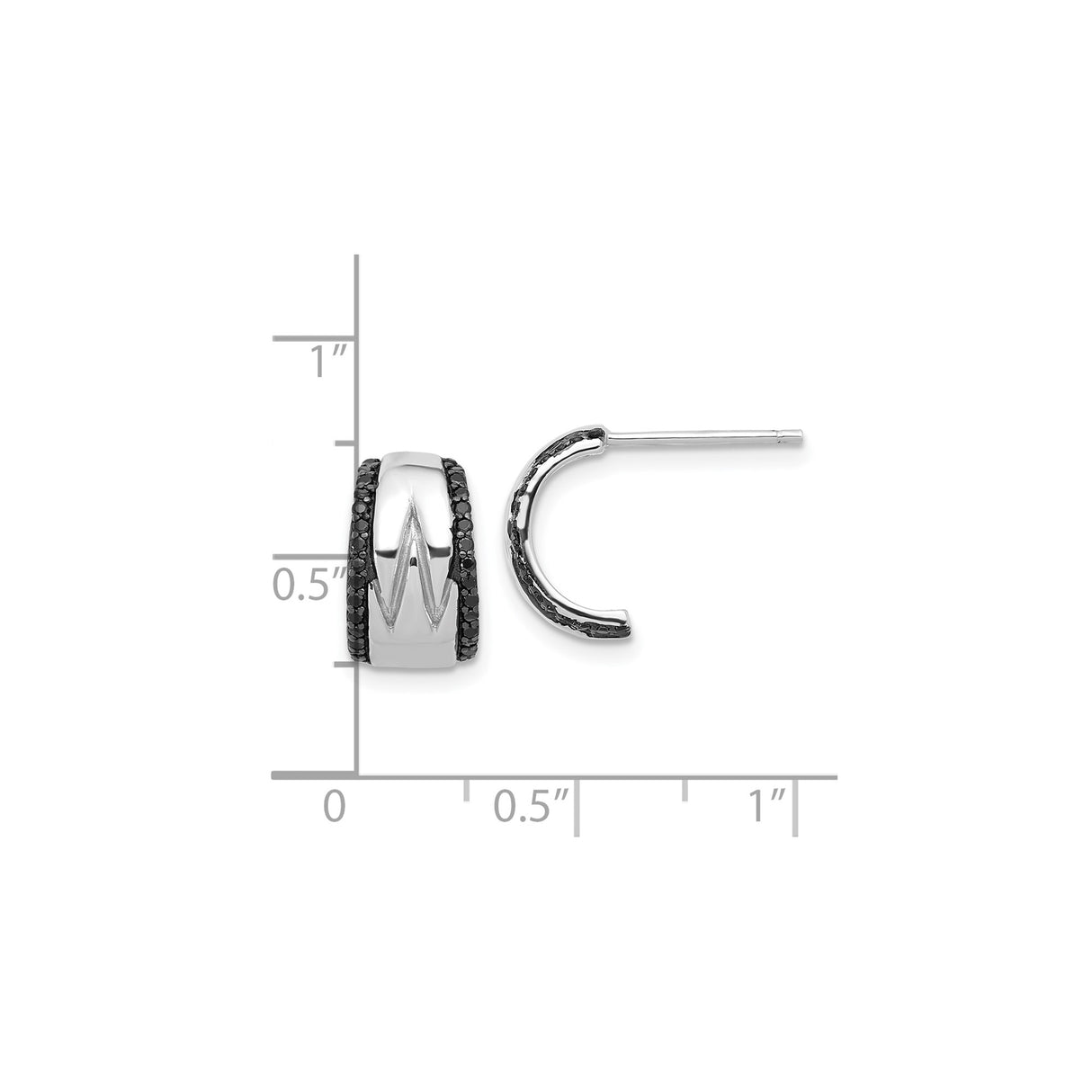 Sterling Silver Mens Hoop Earrings with Black Spinel, Arrow and Zigzag Design