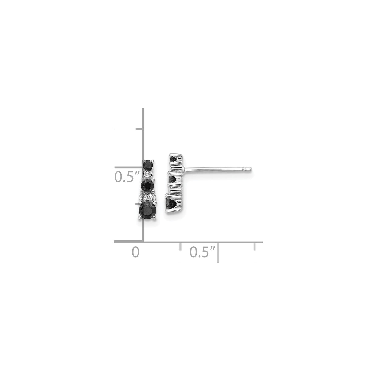 Sterling Silver Stud Earrings with Vertical Black Spinel and White Sapphire Design