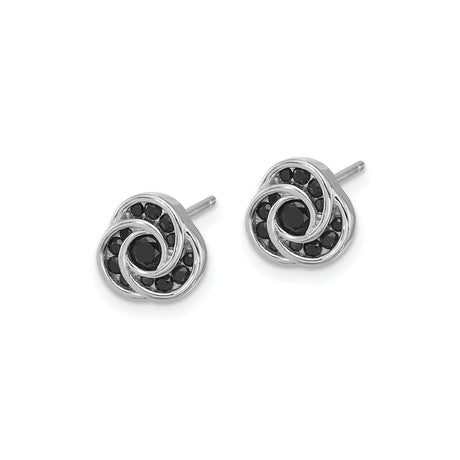 Sterling Silver Infinity Knot Stud Earrings Black Crystal