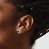 Sterling Silver Stud Earrings with Black Spinel Center and White Zircon Halo Design