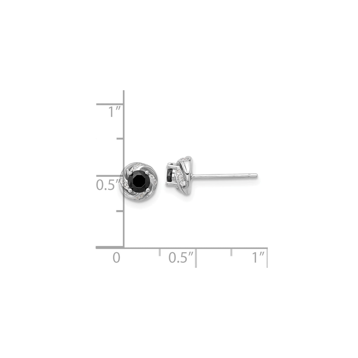 Sterling Silver Stud Earrings with Black Spinel Center and White Zircon Halo Design