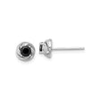 Sterling Silver Stud Earrings with Black Spinel Center and White Zircon Halo Design