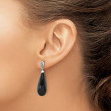 Sterling Silver Teardrop Earrings Onyx With Pave Accents