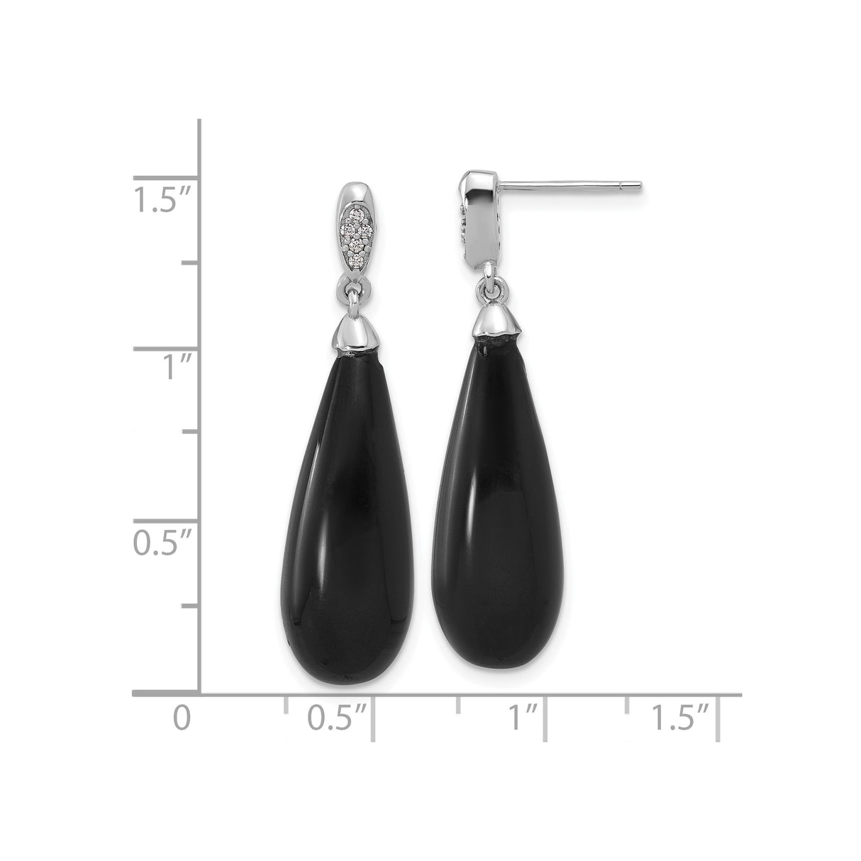 Sterling Silver Teardrop Earrings Onyx With Pave Accents
