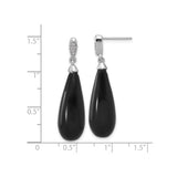 Sterling Silver Teardrop Earrings Onyx With Pave Accents
