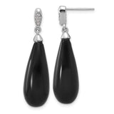 Sterling Silver Teardrop Earrings for Women with Polished Onyx Stone, Pavé Accent Studs, Elegant Formal Drop Design, Modern Black Dangle Look for Evening Wear, Minimalist Silver Jewelry Piece