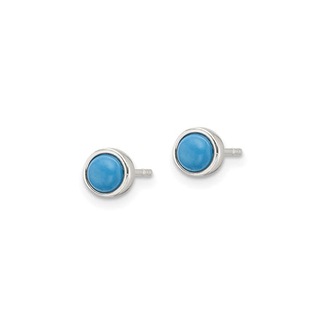 Sterling Silver Stud Earrings with Round Turquoise Cabochon in Bezel Setting, Minimalist Style