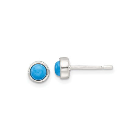 Sterling Silver Stud Earrings with Round Turquoise Cabochon in Bezel Setting, Minimalist Style