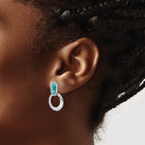 Sterling Silver Dangle Earrings with Reconstructed Turquoise and Hammered Open Circle Design