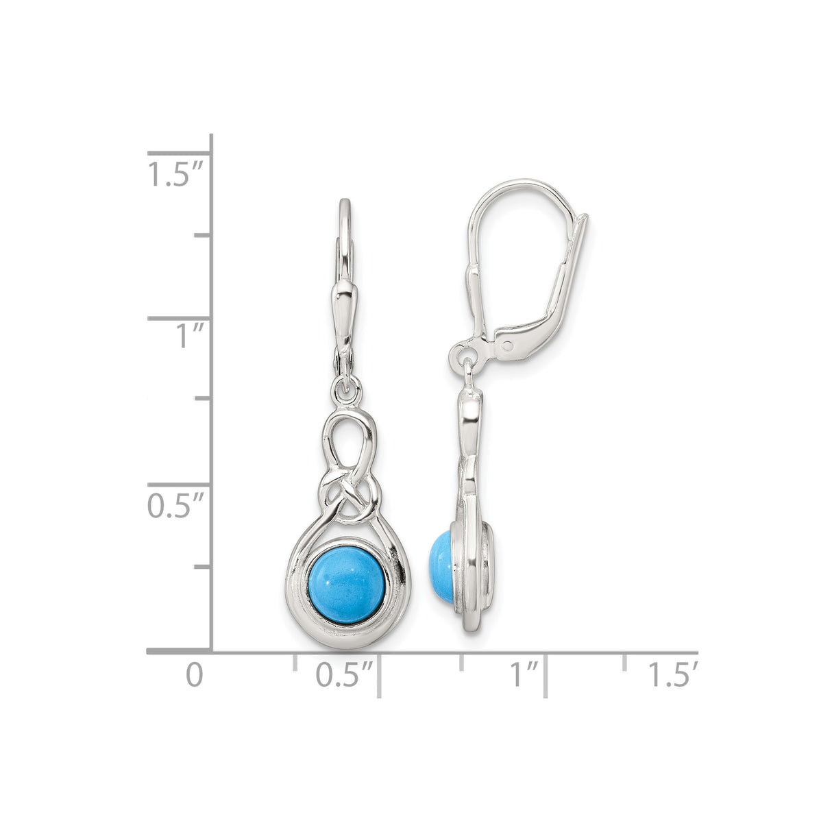 Sterling Silver Dangle Earrings with Turquoise Cabochon, Celtic Knot Boho Design for Women