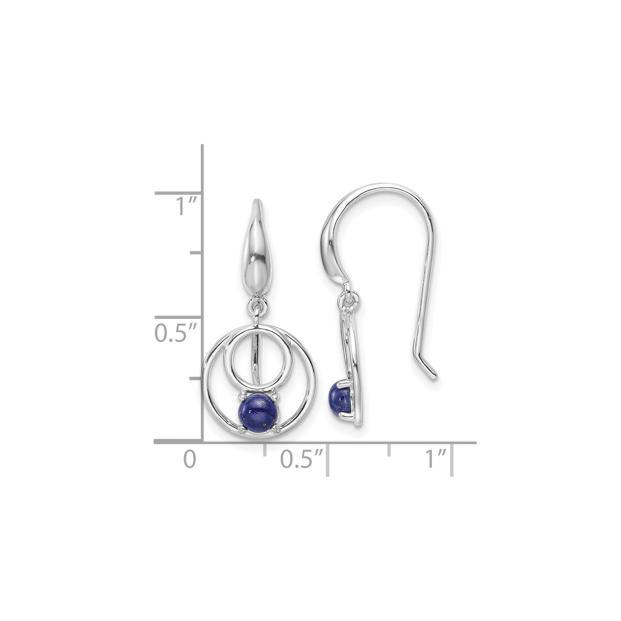 Sterling Silver Dangle Earrings with Lapis, Open Circle Geometric Design for Women
