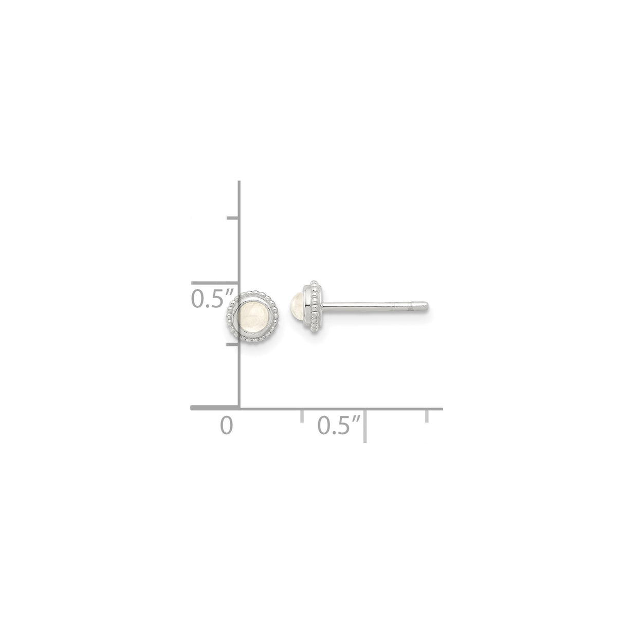 Sterling Silver Moonstone Stud Earrings, Bezel Set Round Gemstone with Beaded Edge Design
