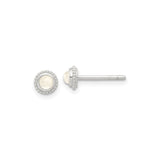 Sterling Silver Moonstone Stud Earrings, Bezel Set Round Gemstone with Beaded Edge Design