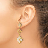 Sterling Silver Dangle Earrings with Mother of Pearl and Cubic Zirconia, Quatrefoil Design