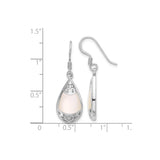 Sterling Silver Teardrop Dangle Earrings with Mother of Pearl Inlay, Filigree and Heart Motif