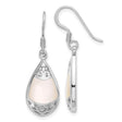 Sterling Silver Teardrop Dangle Earrings with Mother of Pearl Inlay, Filigree and Heart Motif