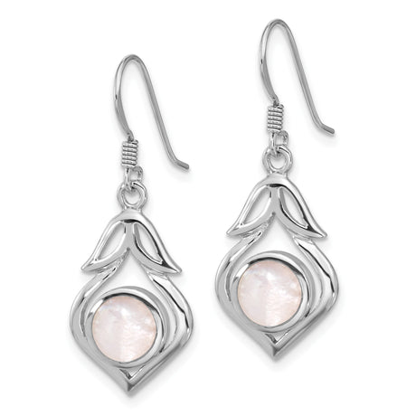 Sterling Silver Dangle Earrings with Mother of Pearl, Openwork Flame or Floral Design, Boho Style