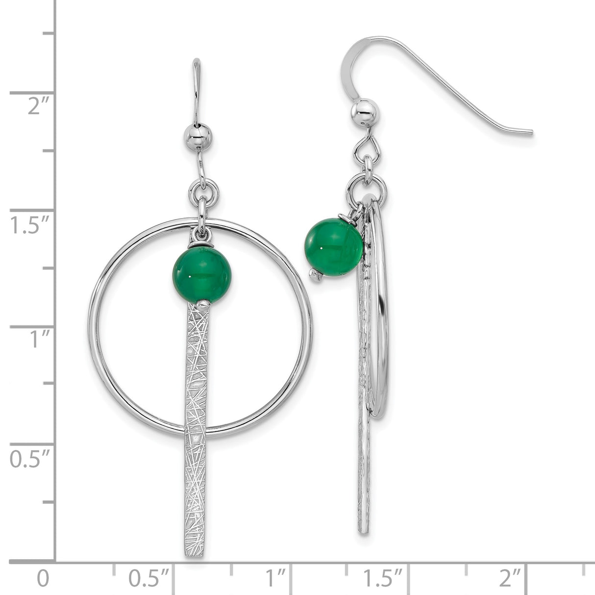 Sterling Silver Dangle Earrings with Onyx, Green Bead Accents, Geometric Drop Design