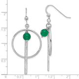 Sterling Silver Dangle Earrings with Onyx, Green Bead Accents, Geometric Drop Design