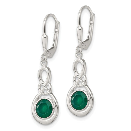 Sterling Silver Drop Dangle Earrings with Onyx, Infinity Knot Design, Leverback Closure