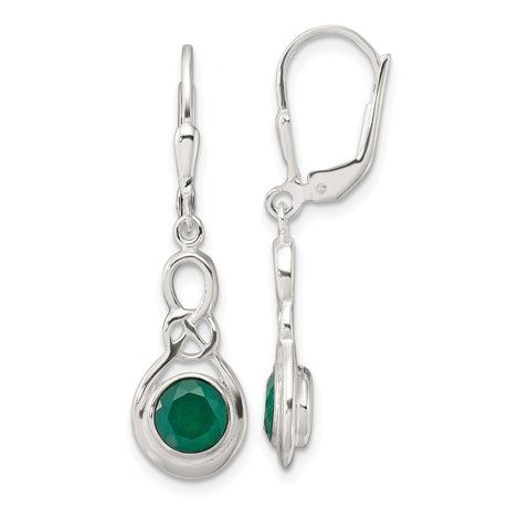 Sterling Silver Drop Dangle Earrings with Onyx, Infinity Knot Design, Leverback Closure