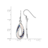 Sterling Silver Teardrop Dangle Earrings with Mother of Pearl and Abalone, Swirl Design