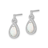 Sterling Silver Drop Earrings with Teardrop Created Opal and Cubic Zirconia Halo