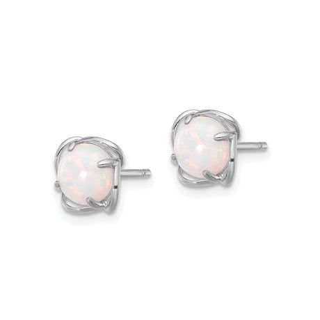 Sterling Silver Opal Stud Earrings, Round White Opals in Floral Setting, Minimalist Design for Women