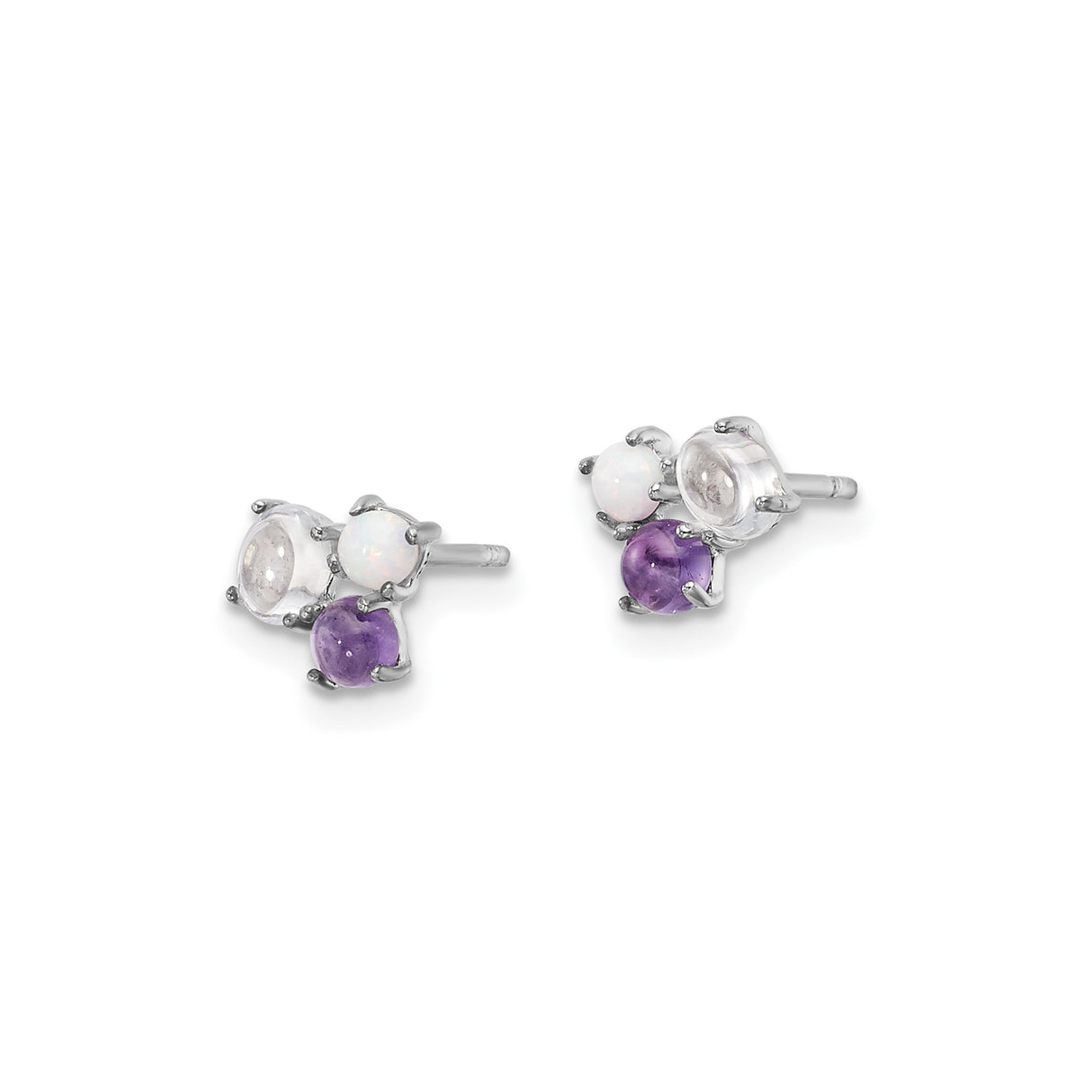 Sterling Silver Cluster Stud Earrings Amethyst Moonstone