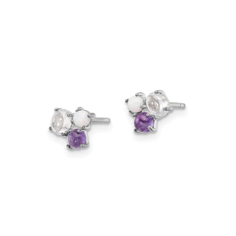 Sterling Silver Cluster Stud Earrings Amethyst Moonstone
