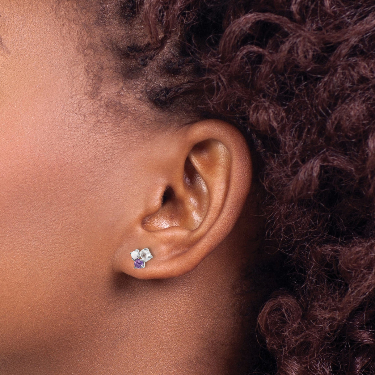 Sterling Silver Cluster Stud Earrings Amethyst Moonstone