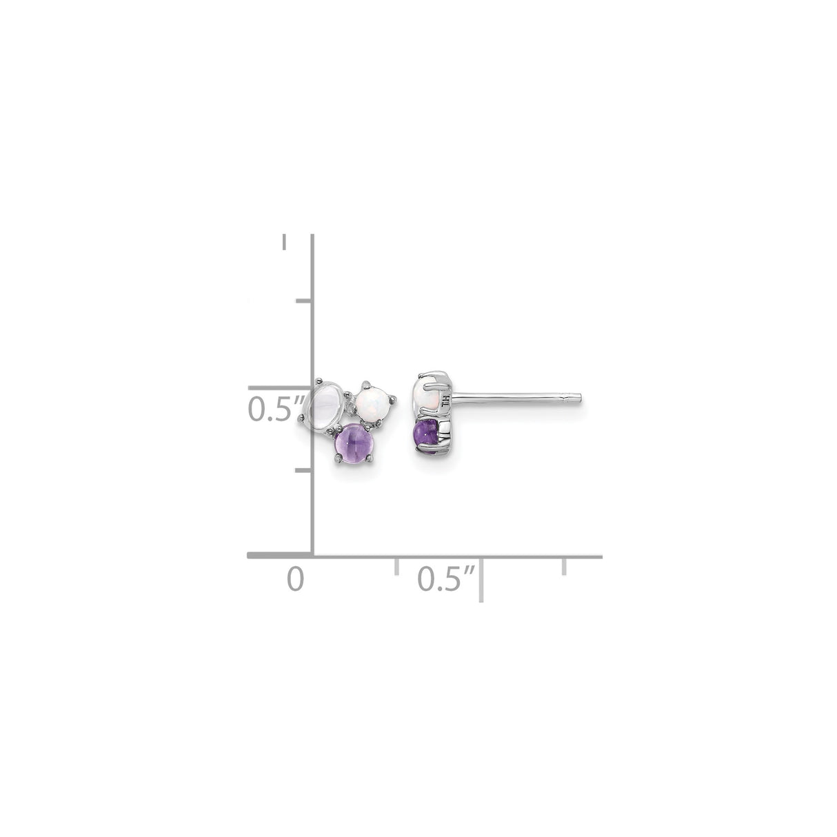 Sterling Silver Cluster Stud Earrings Amethyst Moonstone