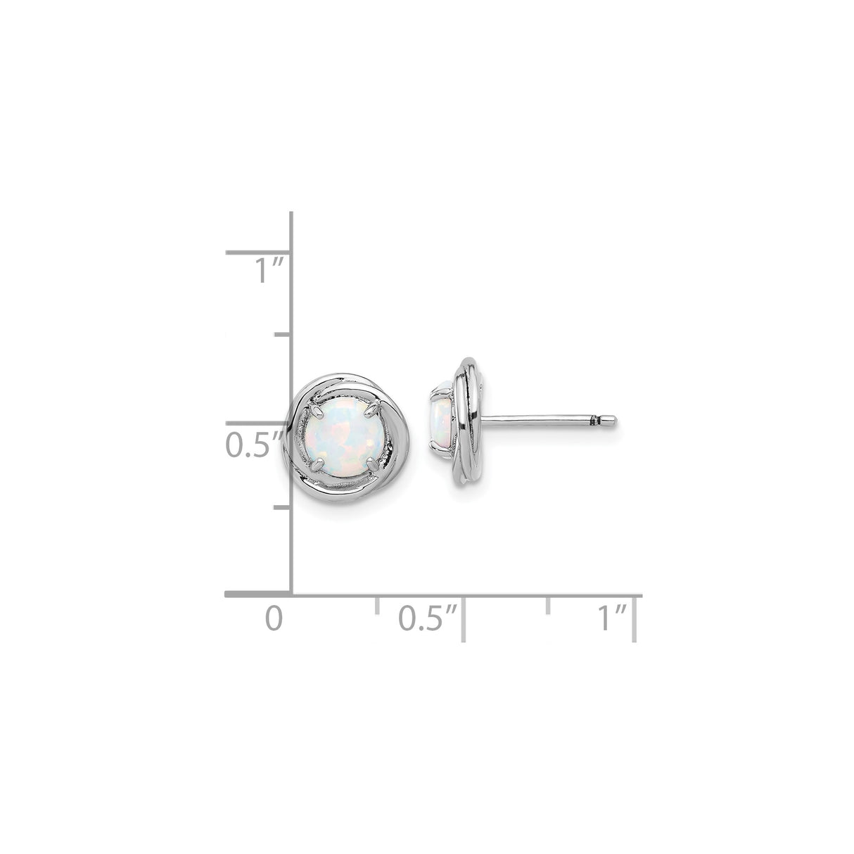 Sterling Silver Opal Stud Earrings with Round White Gemstone in Twisted Bezel Setting