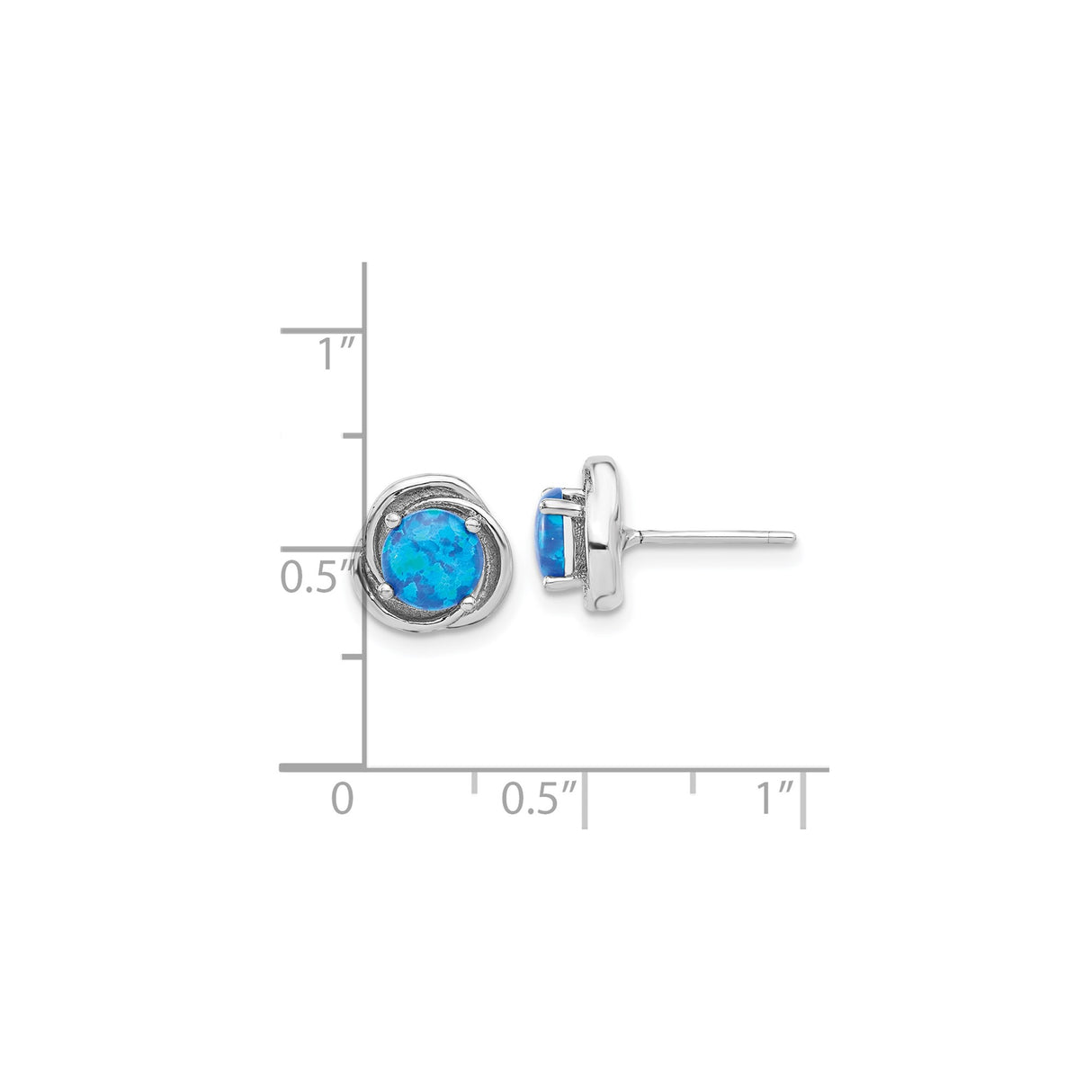 Sterling Silver Blue Opal Round Bezel Stud Earrings Swirl