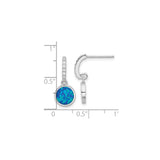 Sterling Silver Dangle Earrings with Blue Green Created Opal and Cubic Zirconia Hoops