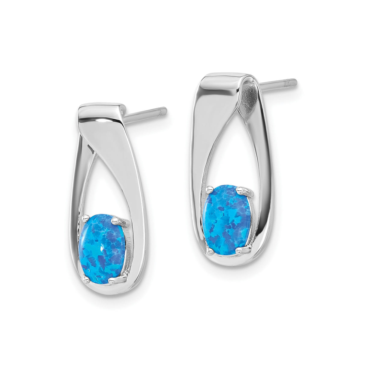 Sterling Silver Dangle Earrings with Oval Cut Created Blue Opal, Sleek Twist Design