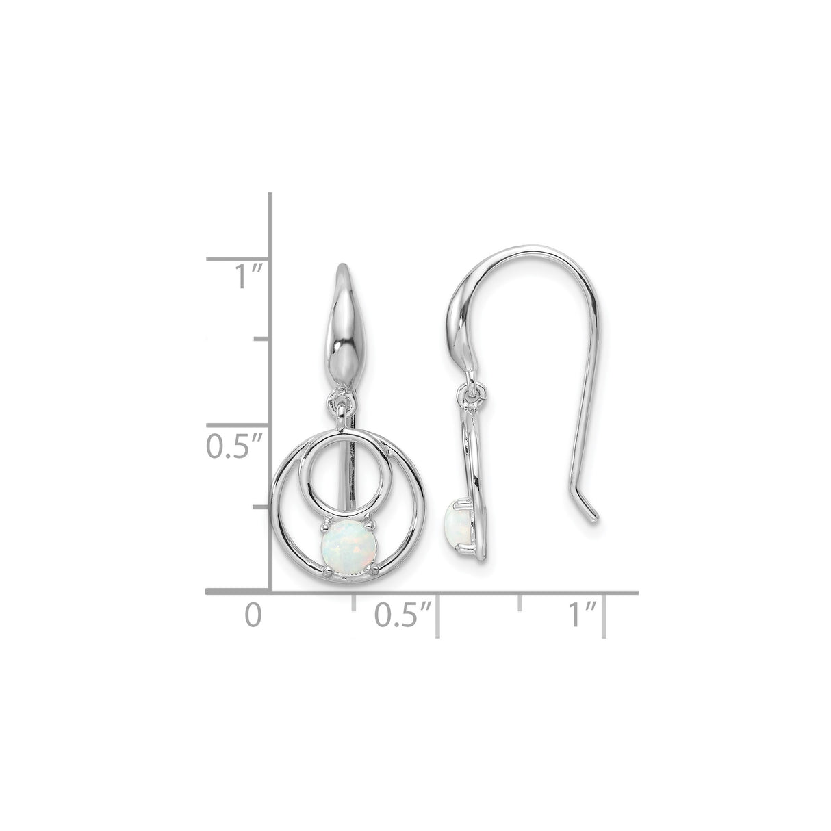 Sterling Silver Dangle Earrings with Created Opal and Double Open Circle Design